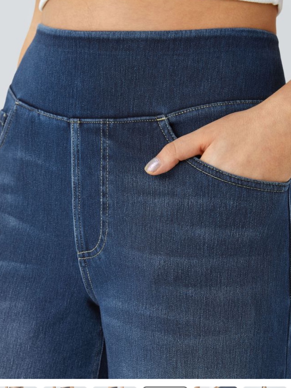 Halara Flex High Waisted Pockets Baggy Wide Leg Washed Casual Jeans. - Picture 3 of 11